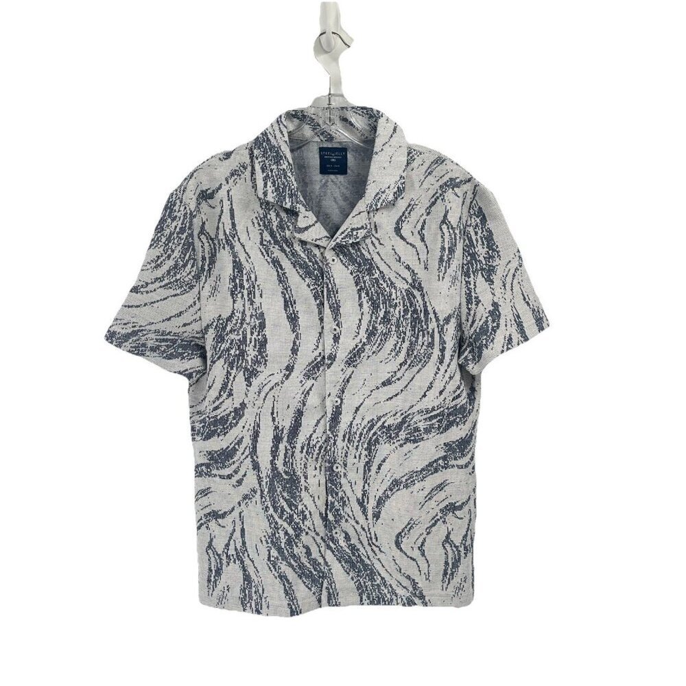 Steel & Jelly PInner Wave Effect Short Sleeve Mens Button Up Polo Shirt Sz M